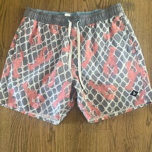 Sperry Gray and Pink Lobster Print Swim Trunks